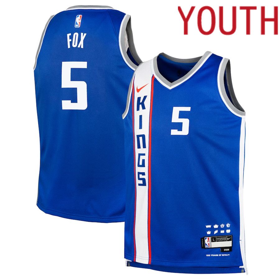 Youth Sacramento Kings 5 De Aaron Fox Nike Blue City Edition 2023-24 Swingman Replica NBA Jersey